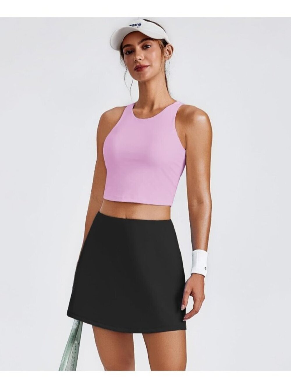 〽️Women's Pink Sports Bra High Neck Racer Back Workout Longline Crop Tank Top